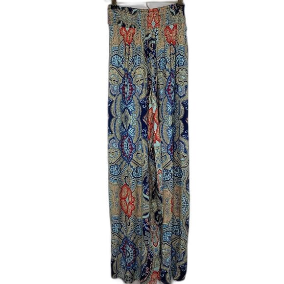 Band of Gypsies Palazzo Pants Smocked‎ Waist Tie Belt Slits Bohemian Wide Small - Picture 3 of 16